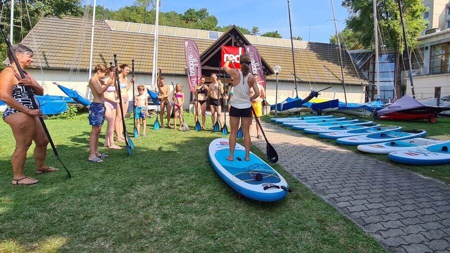 Tihany: SUP Course and Tour at Lake Balaton - What you practice: getting up, holding the stance, and handling your paddle